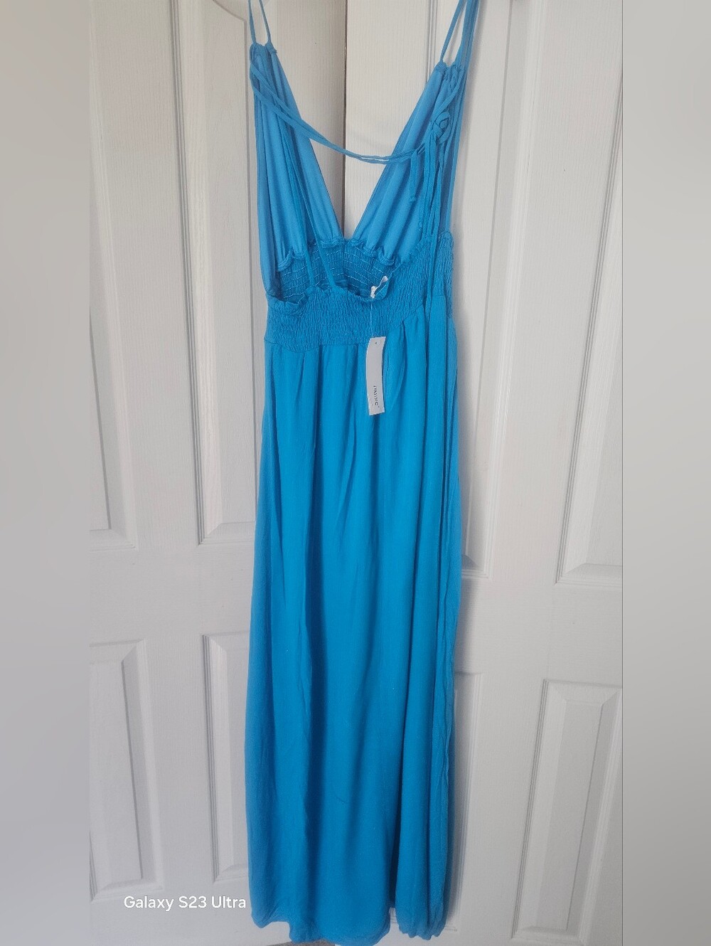 NWT TIMILY Elegant blue sleeveless maxi dress with a deep V-neck Size Large - Picture 7 of 13